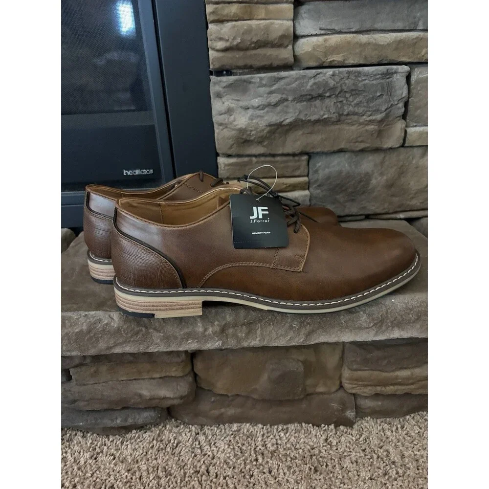 JF J.Ferrar Men's Brown Leather Derby Dress Shoes Lace-Up Round Toe Size 11 New